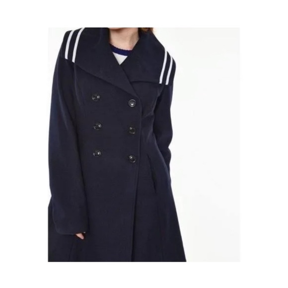 Voodoo Vixen Jennifer Nautical Coat NWT Navy Blue Striped Flared Peacoat XL*VLV* - Picture 5 of 6
